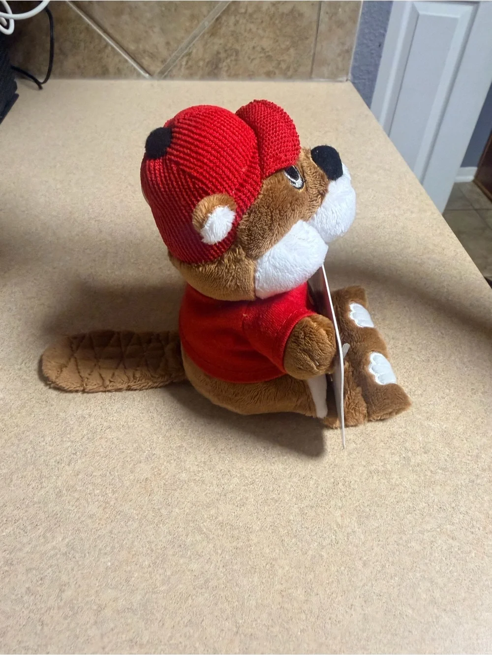 Plush Phone Holder in Brown and Red - Cute Desk Stand